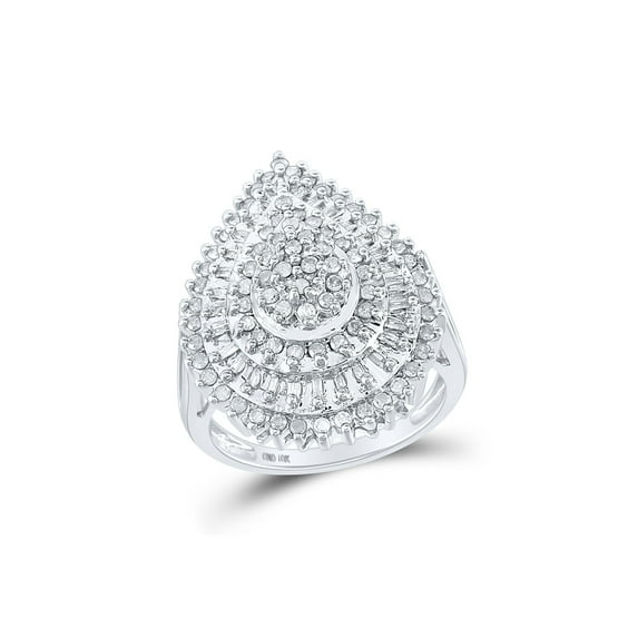FB Jewels 10kt White Gold Womens Round Diamond Teardrop Cluster Ring 7/8 Cttw Size 8