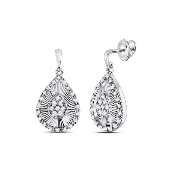 FB Jewels 10kt White Gold Womens Round Diamond Teardrop Dangle Earrings 1/3 Cttw
