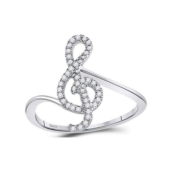 FB Jewels 10kt White Gold Womens Round Diamond Treble Clef Music Note Fashion Ring 1/6 Cttw Size 6.5