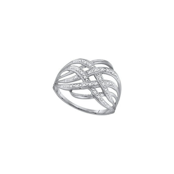 FB Jewels 10kt White Gold Womens Round Diamond Woven Fashion Band Ring 1/20 Cttw Size 7.5