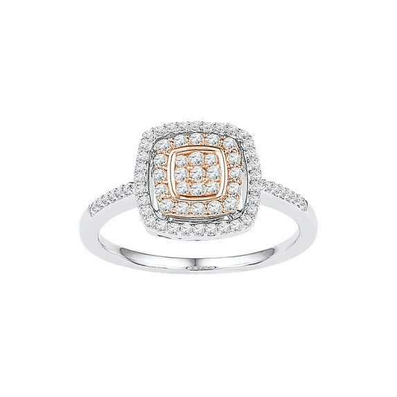 FB Jewels 10kt White Rose-tone Gold Womens Round Diamond Square Frame Cluster Ring 3/8 Cttw