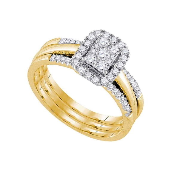 FB Jewels 10kt Yellow Gold Diamond Cluster Bridal Wedding Ring Band Set 1/2 Cttw Size 5.5