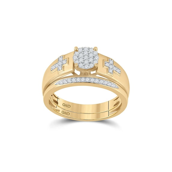 FB Jewels 10kt Yellow Gold Diamond Cluster Cross Bridal Wedding Ring Band Set 1/4 Cttw Size 9