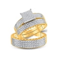 thumbnail image 1 of FB Jewels 10kt Yellow Gold His Hers Round Diamond Cluster Matching Bridal Wedding Ring Band Set 1.00 Cttw, 1 of 1