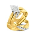 thumbnail image 1 of FB Jewels 10kt Yellow Gold His Hers Round Diamond Cluster Matching Bridal Wedding Ring Band Set 1/10 Cttw, 1 of 1