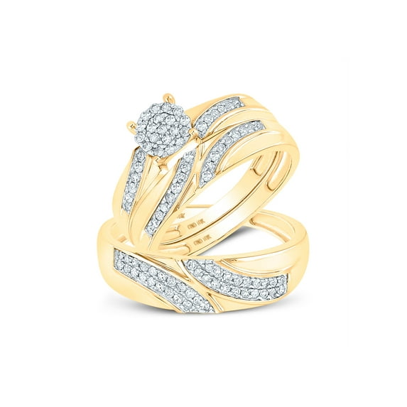 FB Jewels 10kt Yellow Gold His & Hers Round Diamond Cluster Matching Bridal Wedding Ring Band Set 1/2 Cttw