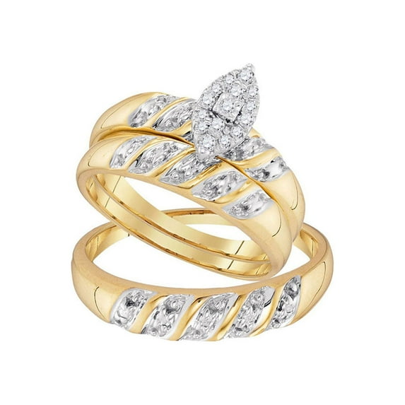 FB Jewels 10kt Yellow Gold His Hers Round Diamond Cluster Matching Bridal Wedding Ring Band Set 1/8 Cttw