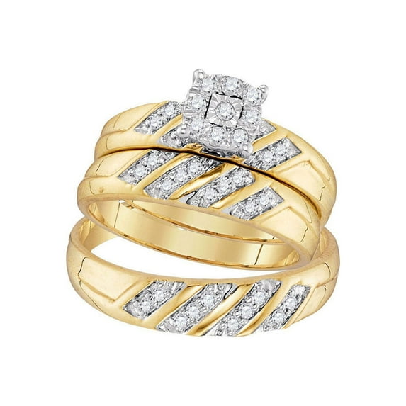 FB Jewels 10kt Yellow Gold His Hers Round Diamond Cluster Matching Wedding Set 1/3 Cttw Size 8.5