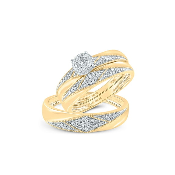 FB Jewels 10kt Yellow Gold His Hers Round Diamond Cluster Matching Wedding Set 1/4 Cttw