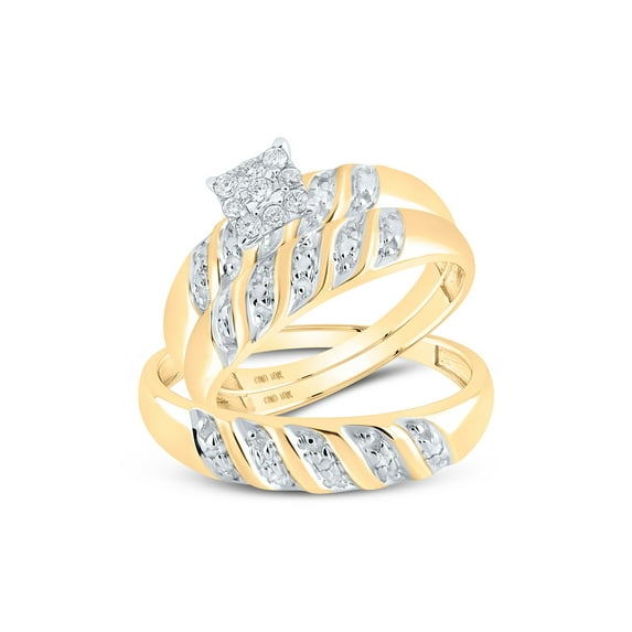 FB Jewels 10kt Yellow Gold His Hers Round Diamond Cluster Matching Wedding Set 1/8 Cttw Size 5