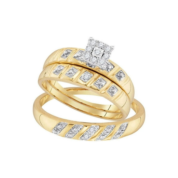FB Jewels 10kt Yellow Gold His Hers Round Diamond Cluster Matching Wedding Set 1/8 Cttw Size 7