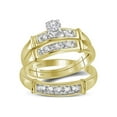 thumbnail image 1 of FB Jewels 10kt Yellow Gold His & Hers Round Diamond Solitaire Matching Bridal Wedding Ring Band Set 1/10 Cttw, 1 of 4
