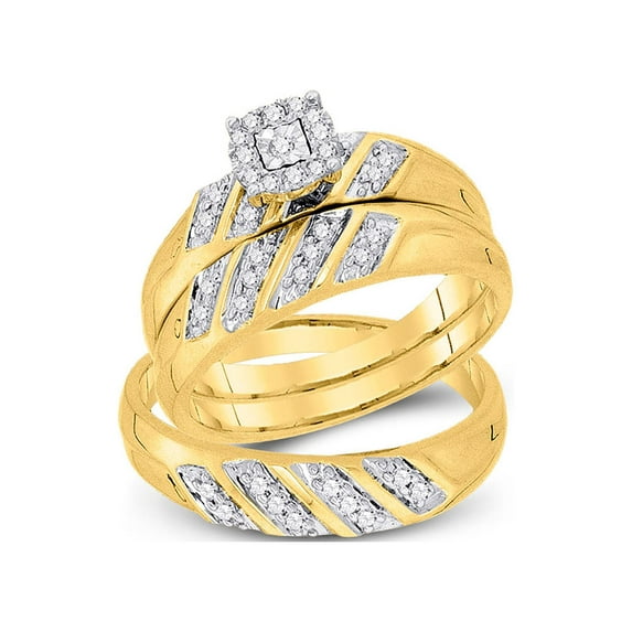 FB Jewels 10kt Yellow Gold His & Hers Round Diamond Solitaire Matching Bridal Wedding Ring Band Set 1/4 Cttw