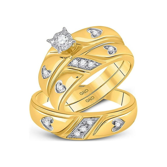FB Jewels 10kt Yellow Gold His Hers Round Diamond Solitaire Matching Bridal Wedding Ring Band Set 1/5 Cttw