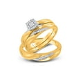 thumbnail image 1 of FB Jewels 10kt Yellow Gold His & Hers Round Diamond Solitaire Matching Bridal Wedding Ring Band Set 1/8 Cttw, 1 of 3