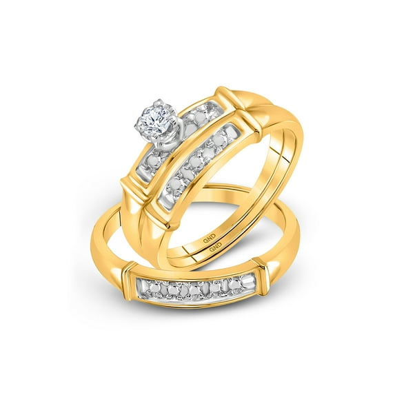 FB Jewels 10kt Yellow Gold His Hers Round Diamond Solitaire Matching Wedding Set 1/10 Cttw Size 8.5