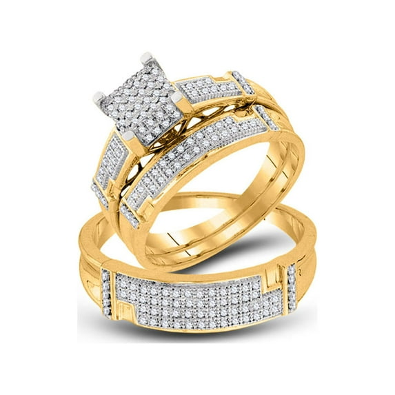 FB Jewels 10kt Yellow Gold His Hers Round Diamond Square Matching Wedding Set 1/2 Cttw Size 8.5