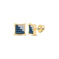 thumbnail image 1 of FB Jewels 10kt Yellow Gold Mens Round Blue Color Enhanced Diamond Square Kite Cluster Earrings 1/10 Cttw, 1 of 1