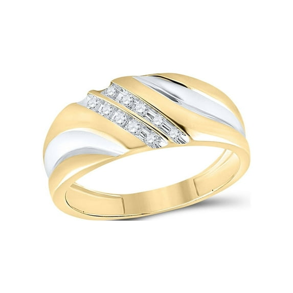 FB Jewels 10kt Yellow Gold Mens Round Diamond 2-tone Wedding Anniversary Band Ring 1/8 Cttw Size 8.5