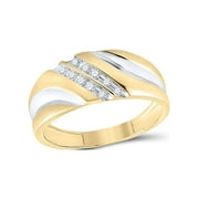 FB Jewels 10kt Yellow Gold Mens Round Diamond 2-tone Wedding Anniversary Band Ring 1/8 Cttw Size 8