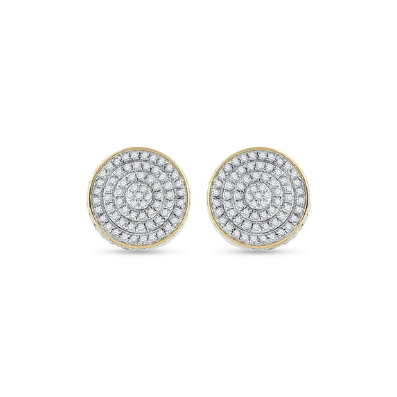 FB Jewels 10kt Yellow Gold Mens Round Diamond 3D Disk Circle Earrings 1/3 Cttw