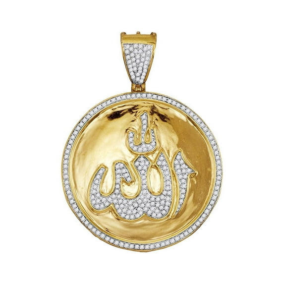 FB Jewels 10kt Yellow Gold Mens Round Diamond Allah Medallion Charm Pendant 3/4 Cttw