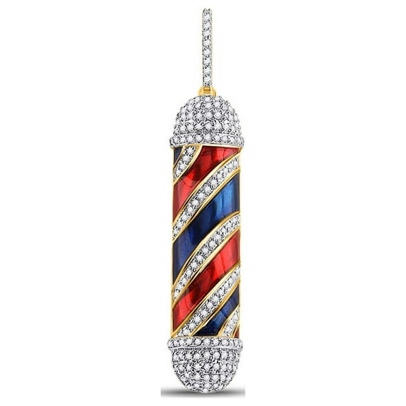 FB Jewels 10kt Yellow Gold Mens Round Diamond Barber Pole Charm Pendant 3/8 Cttw