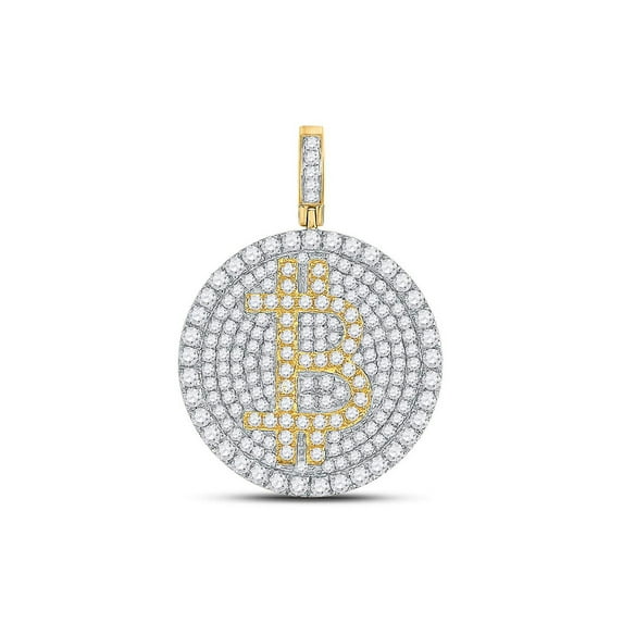 FB Jewels 10kt Yellow Gold Mens Round Diamond Bitcoin Circle Charm Pendant 2-1/2 Cttw