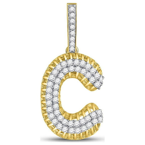 FB Jewels 10kt Yellow Gold Mens Round Diamond C Letter Charm Pendant 1-1/5 Cttw