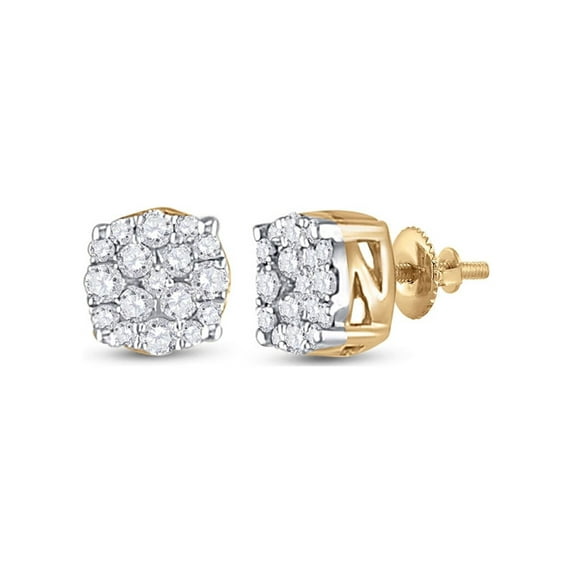 FB Jewels 10kt Yellow Gold Mens Round Diamond Cluster Earrings 1/5 Cttw