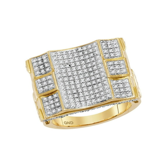 FB Jewels 10kt Yellow Gold Mens Round Diamond Concave Cluster Ring 3/4 Cttw