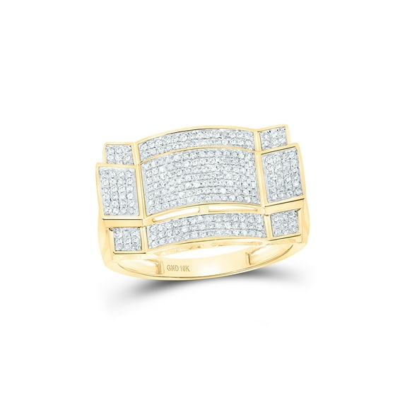 FB Jewels 10kt Yellow Gold Mens Round Diamond Contoured Rectangle Cluster Ring 1/2 Cttw