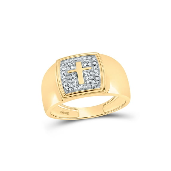 FB Jewels 10kt Yellow Gold Mens Round Diamond Cross Band Ring .01 Cttw