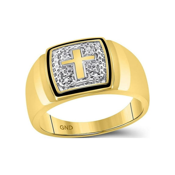 FB Jewels 10kt Yellow Gold Mens Round Diamond Cross Band Ring .02 Cttw Size 9
