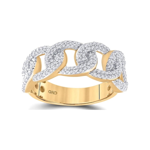 FB Jewels 10kt Yellow Gold Mens Round Diamond Curb Link Cuban Band Ring 5/8 Cttw