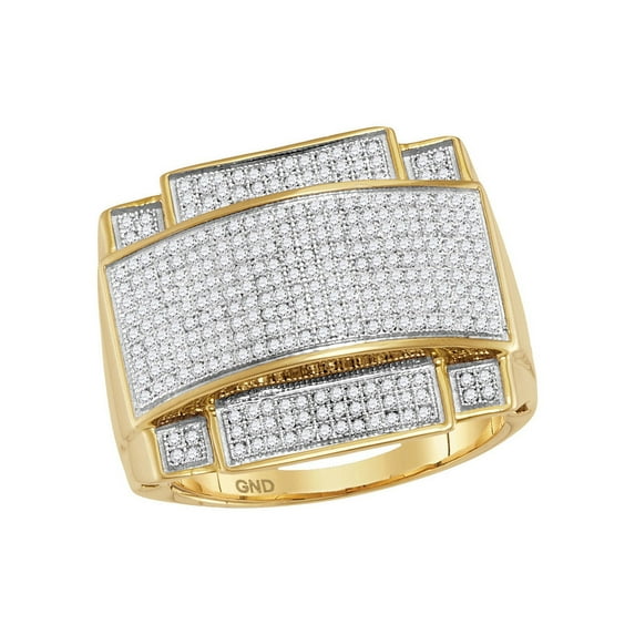FB Jewels 10kt Yellow Gold Mens Round Diamond Domed Rectangle Cluster Ring 7/8 Cttw