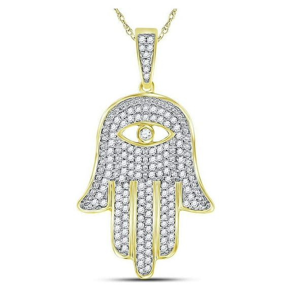 FB Jewels 10kt Yellow Gold Mens Round Diamond Eye of Fatima Hamsa Hand Charm Pendant 1/2 Cttw