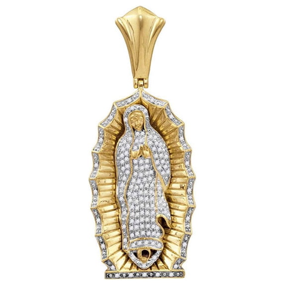 FB Jewels 10kt Yellow Gold Mens Round Diamond Guadalupe Mary Charm Pendant 1 Cttw