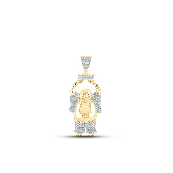 FB Jewels 10kt Yellow Gold Mens Round Diamond Laughing Buddha Hotei Charm Pendant 1.00 Cttw