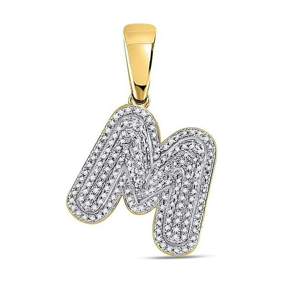 FB Jewels 10kt Yellow Gold Mens Round Diamond Letter M Bubble Initial Charm Pendant 1/2 Cttw