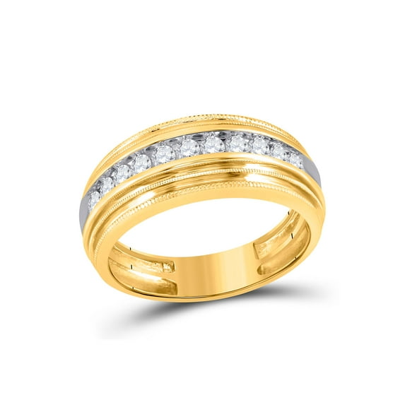 FB Jewels 10kt Yellow Gold Mens Round Diamond Milgrain Ridged Wedding Anniversary Band Ring 1/2 Cttw