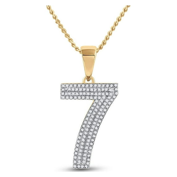 FB Jewels 10kt Yellow Gold Mens Round Diamond Number 7 Charm Pendant 3/8 Cttw