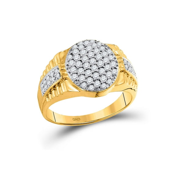 FB Jewels 10kt Yellow Gold Mens Round Diamond Oval Cluster Ring 1.00 Cttw