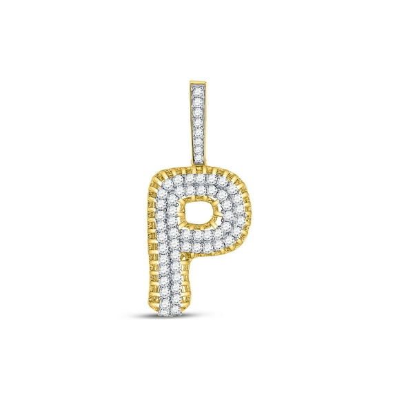FB Jewels 10kt Yellow Gold Mens Round Diamond P Letter Charm Pendant 1 Cttw