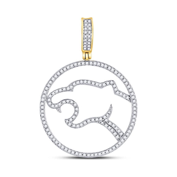 FB Jewels 10kt Yellow Gold Mens Round Diamond Panther Charm Pendant 1/2 Cttw