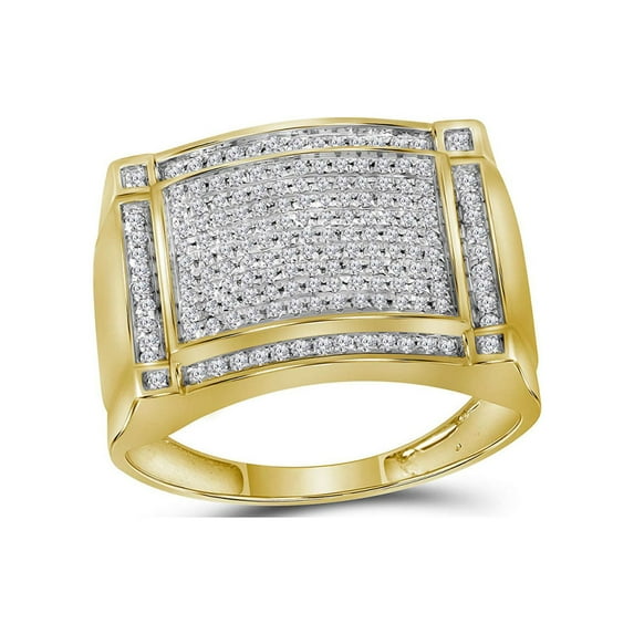 FB Jewels 10kt Yellow Gold Mens Round Diamond Rectangle Cluster Ring 1/2 Cttw Size 8.5