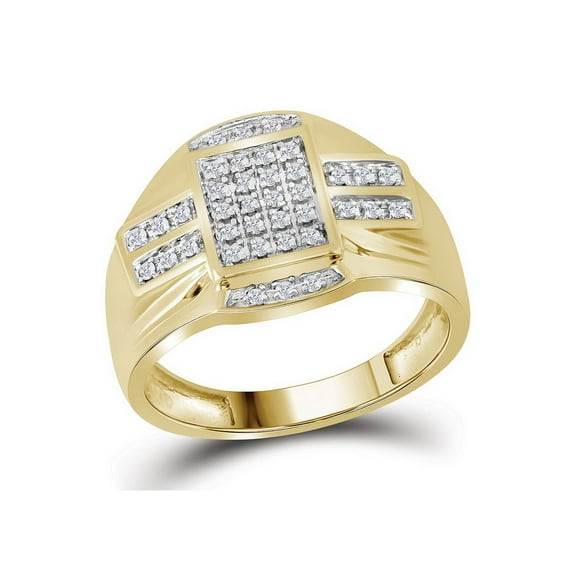 FB Jewels 10kt Yellow Gold Mens Round Diamond Rectangle Cluster Ring 1/4 Cttw Size 11