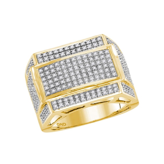FB Jewels 10kt Yellow Gold Mens Round Diamond Rectangle Cluster Ring 3/4 Cttw