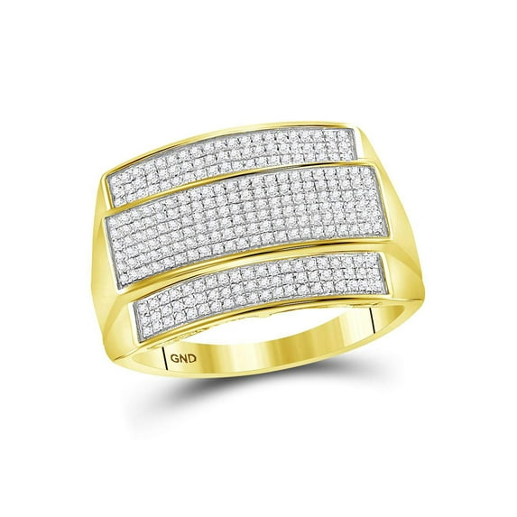 FB Jewels 10kt Yellow Gold Mens Round Diamond Rectangle Cluster Ring 3/8 Cttw Size 9