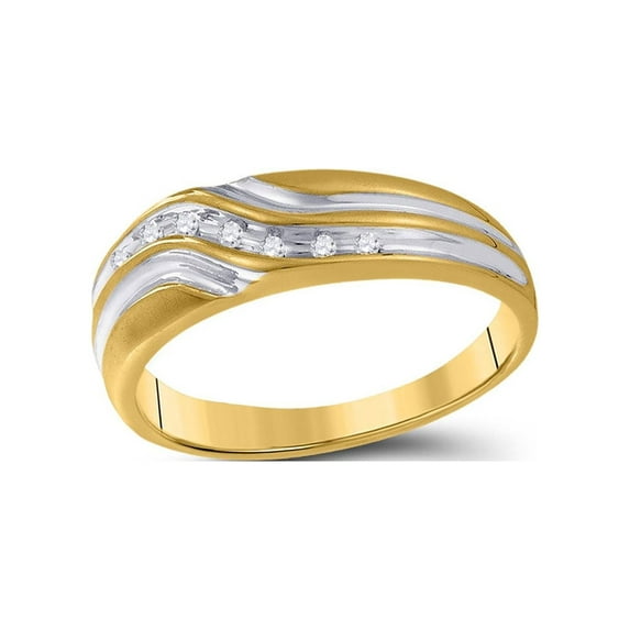 FB Jewels 10kt Yellow Gold Mens Round Diamond Single Row Two-tone Wedding Band Ring 1/20 Cttw Size 9.5